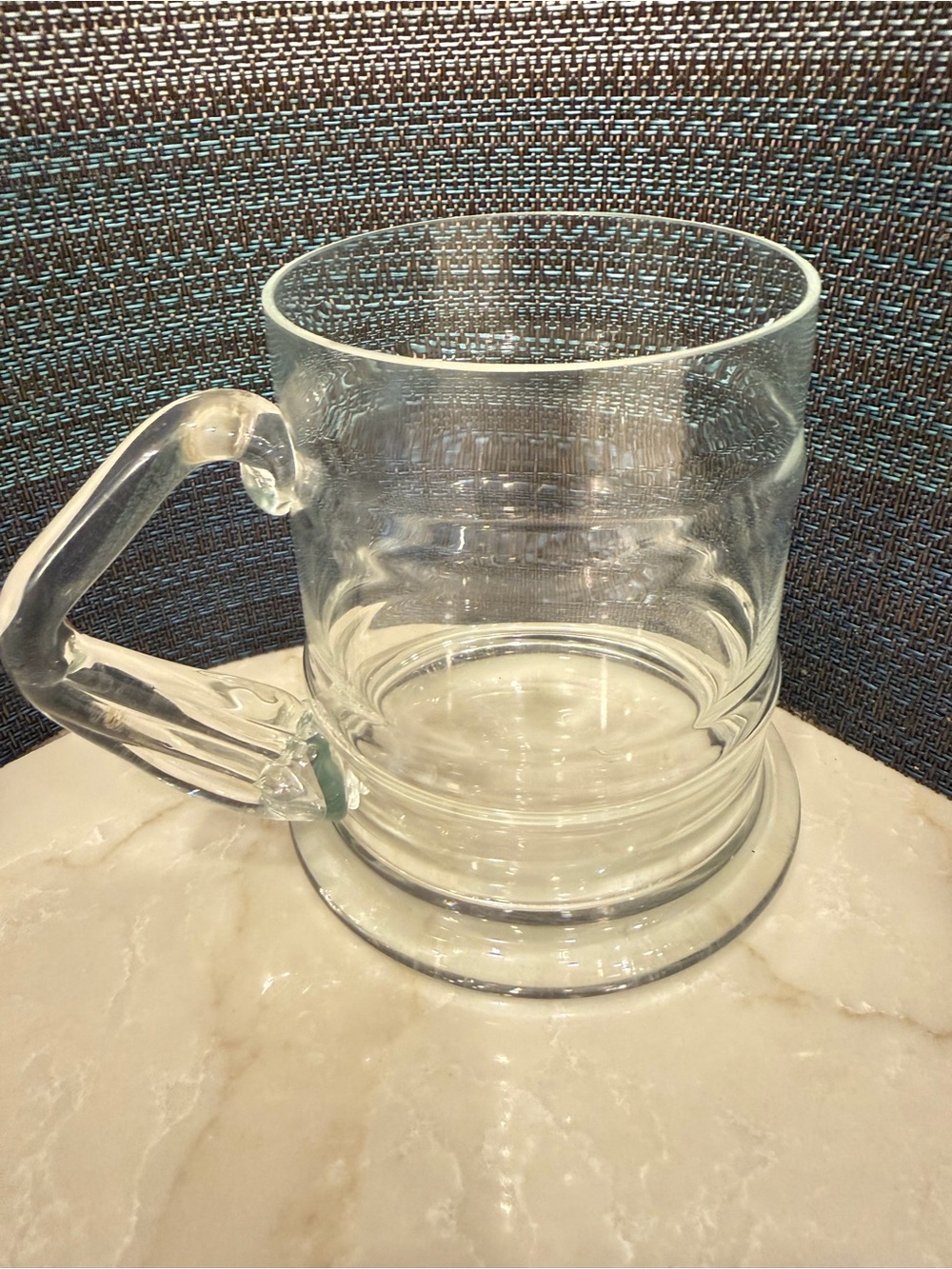 Set of SIX Clear Glass Mugs with Funky Sturdy Handle